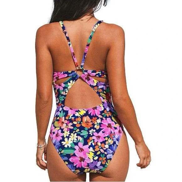 NWT Cupshe Ditsy & Petals Back O-Ring One-Piece Swimsuit - Picture 2 of 6